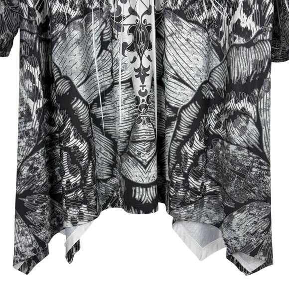 Apt. 9 Graphic Print Tunic Top 2X Sheer Lace Detail Black White Shark Bite Hem - Picture 6 of 11